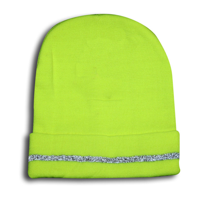 Lime Green Beanie Style Hat with Reflective Material