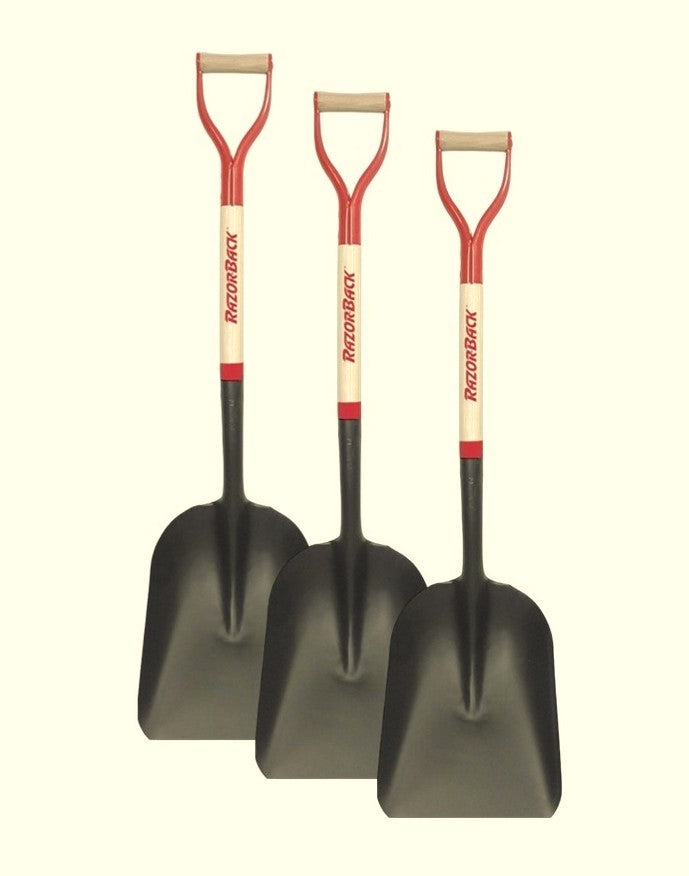 RazorBack #2 Steel Scoop Shovel - Wood "D" Handle - Bundle Pack